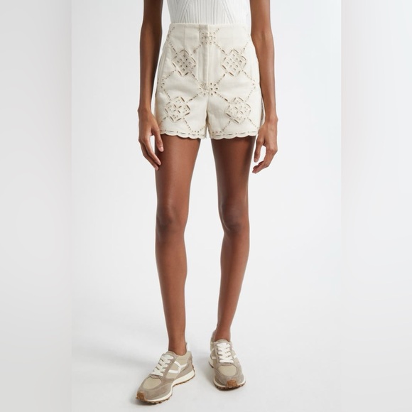VERONICA BEARD JAZMIN HIGH WAIST EYELET SHORTS - SOFT WHITE SIZE 2 (PREOWNED) - Picture 2 of 11
